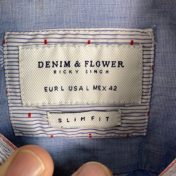 Denim & Flower Ricky Singh Men's Blue Palm Trees Short Sleeve Button Up Shirt L - Picture 2 of 13